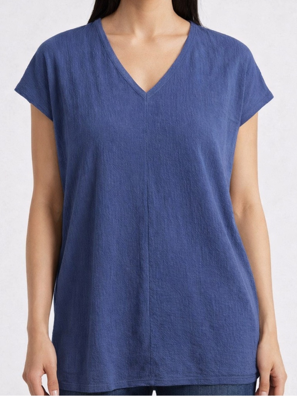 Eileen Fisher Organic Cotton Gauze Women's V-Neck Boxy Short Sleeve Top Large
